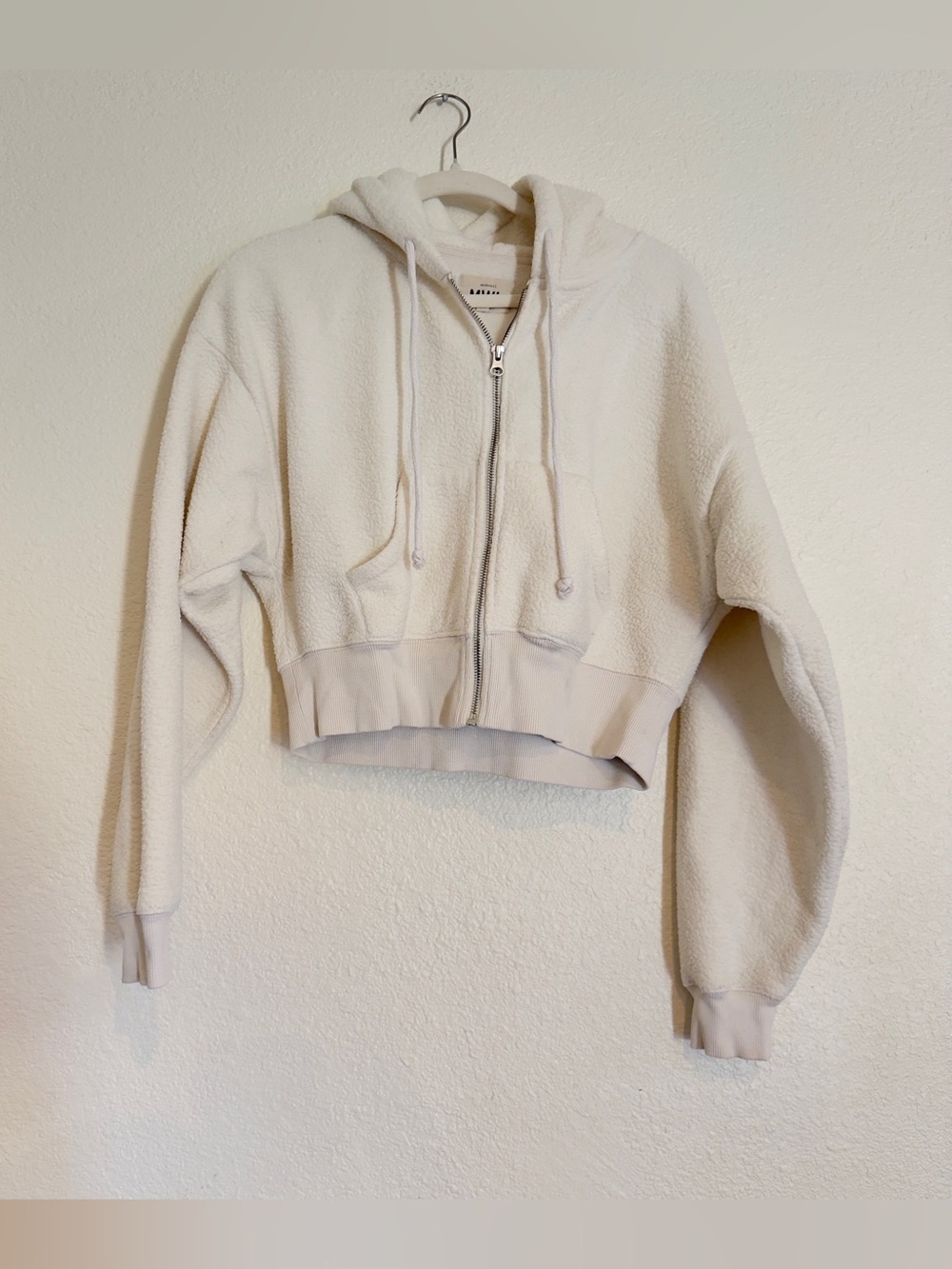 Madewell MWL Sherpa Zip-Front Drawstring Hoodie Sweatshirt